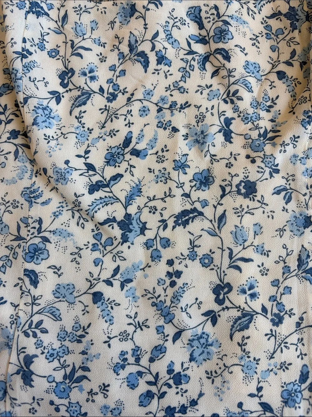 Reformation White and Blue Floral Puff-Sleeve Square-Neck Top
